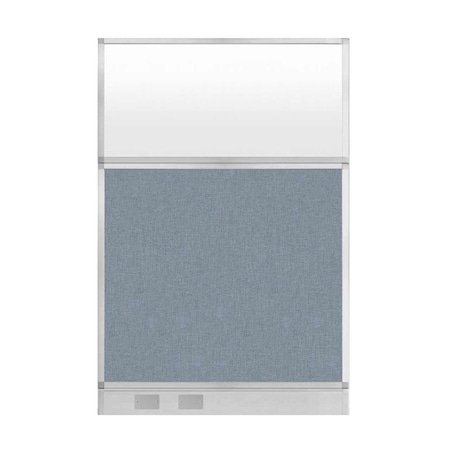 Versare Hush Panel Cubicle Partition 4' x 6' Powder Blue Fabric Frosted Window w/ Cable Channel 1855604-3